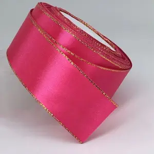 Double Gold Edge Ribbon Roll, Long 25 Yard Width 1.57 Inch, Ideal for Gift Wrapping Supplies, Handmade Roses, Hair Accessories, Wedding Decorations