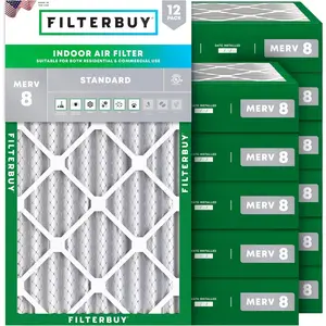 Filterbuy 17x25x4 Air Filter (12-Pack), Pleated MERV 8 Dust Defense HVAC AC Furnace Air Filters (Actual Size: 16.50 x 24.50 x 3.75 Inches)
