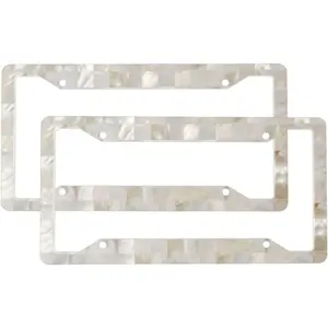 2 Pcs Car License Plate Frames for Women Men - Aluminum Solid Mother of Pearl, Beige Print License Plate Cover for Automotive Car Accessories for Women Men with Fasteners and Screws