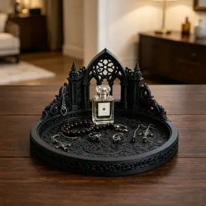Gothic Cathedral Jewelry Tray 3D Printed - Black Dark Aesthetic Decorative Tray for Rings Earrings Perfume, Witchy Altar Tray, Goth Room Home Decor, Unique Gift for Her