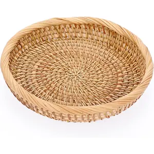 Small Woven Wicker Basket - 7.6" Round Entryway Organizer for Keys, Wallet, Cell Phone & Snacks
