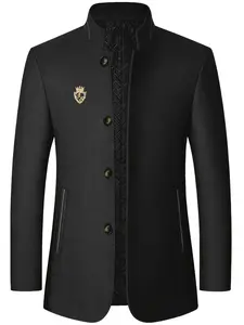 Men's casual formal style lambskin jacket - Long Sleeve stand-up collar single-breasted side pocket jacket, semi-formal office occasions and daily wear in autumn and winter - polyester fiber lining for cold resistance and warmth, texture fabric design