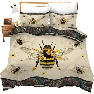 Bohemian Bee Comforter Set Bee Flowers Duvet Cover Boho Bedding Set Twin Full Queen King Size Set for Girls Boys Kids Teenagers Adults Men with 2 Pillowcases 104"x90"