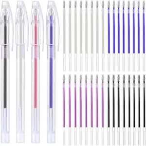 4 count Fabric Marking Pens for Sewing, Heat Erasable, 4 Colors (Black, Beige, Red, Blue) with 32 Refills