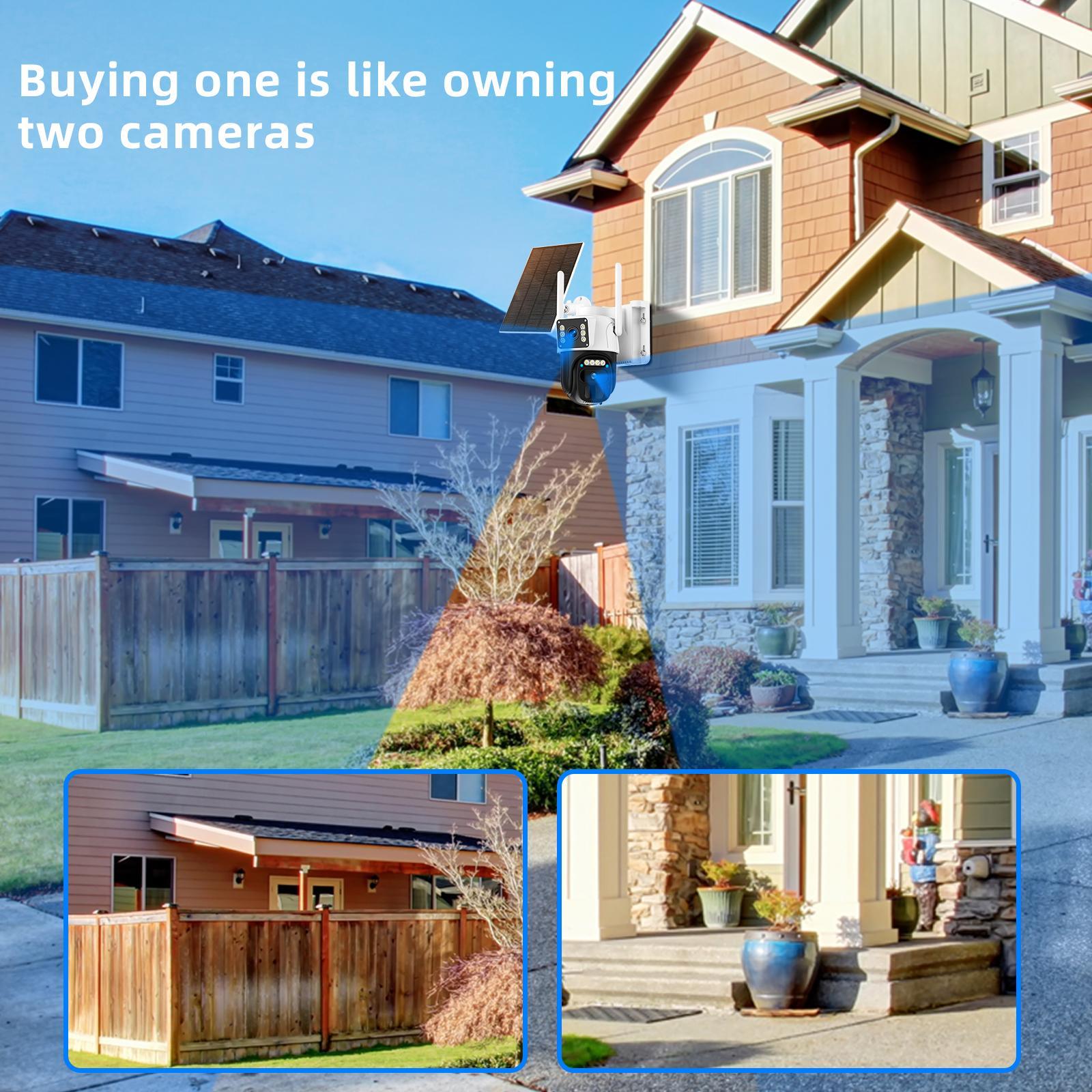 Hawkray 2K Solar Dual-Lens Security Camera: 360° PTZ, Color Night Vision, PIR Human Detection, IP66 Waterproof, Outdoor/Indoor Use, Two-Way Talk, Auto Tracking, Spotlight & Siren Alarm, WiFi/Cloud Storage​