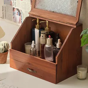 Wooden Storage Box, 1 Count Multipurpose Desktop Storage Box with Drawer, Desktop Organizer for Home Living Room Bedroom Kitchen Bathroom, Drawers Organization