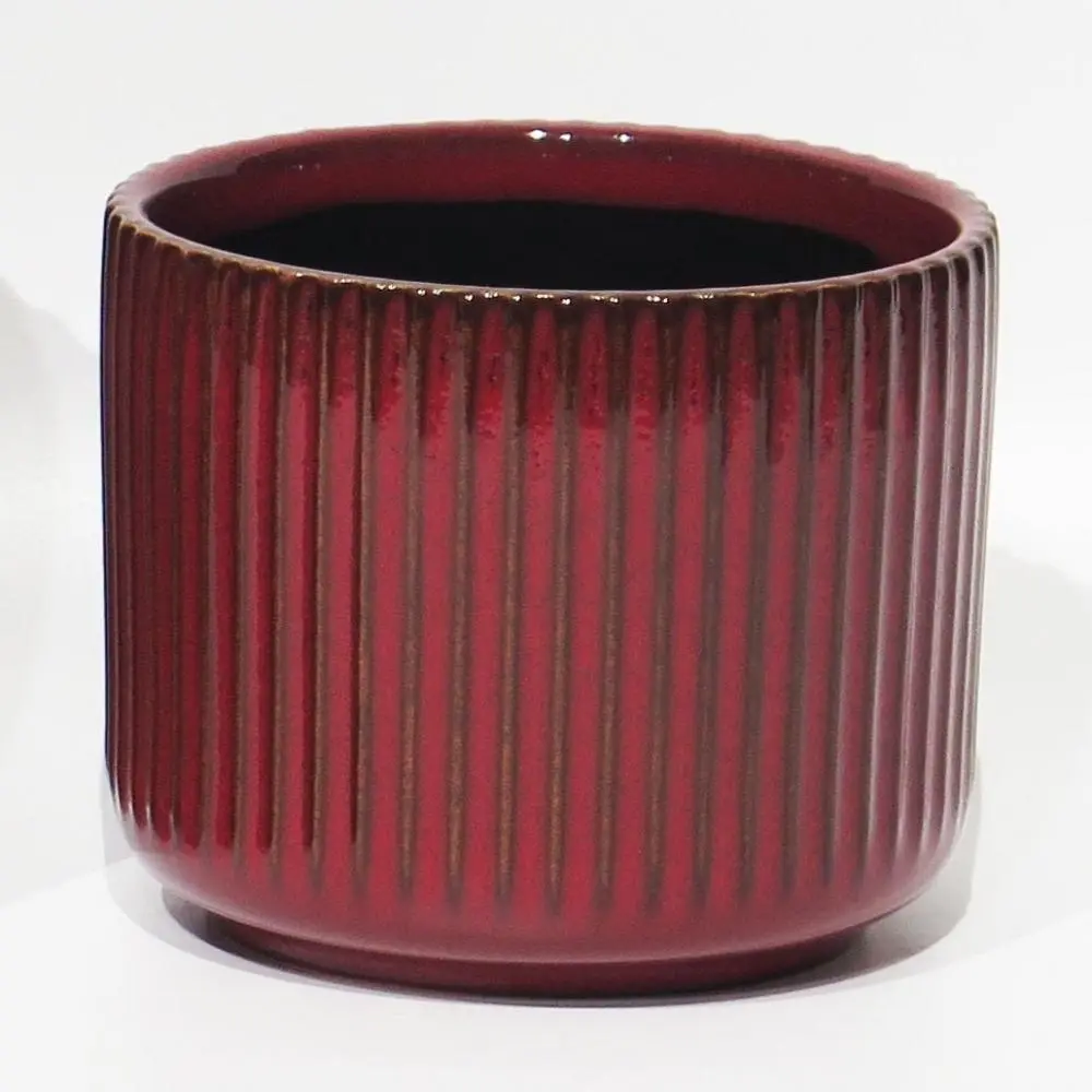 MDR Trading AI-CE00-130-Q01 Red Striped Fluted Flower Pot - Affordable, High-Quality Garden Planter for Home Improvement, Flower Garden Enhancement