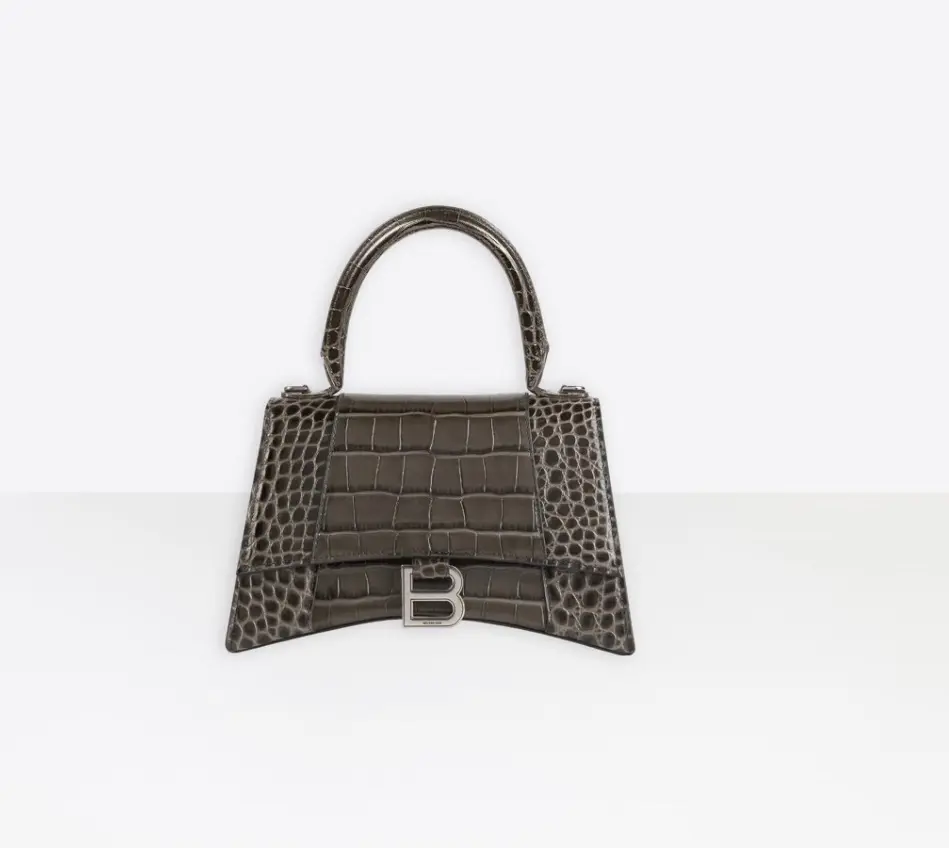 Pre-owned Balenciaga gray green crocodile embossed hourglass bag, Size S（2602589）