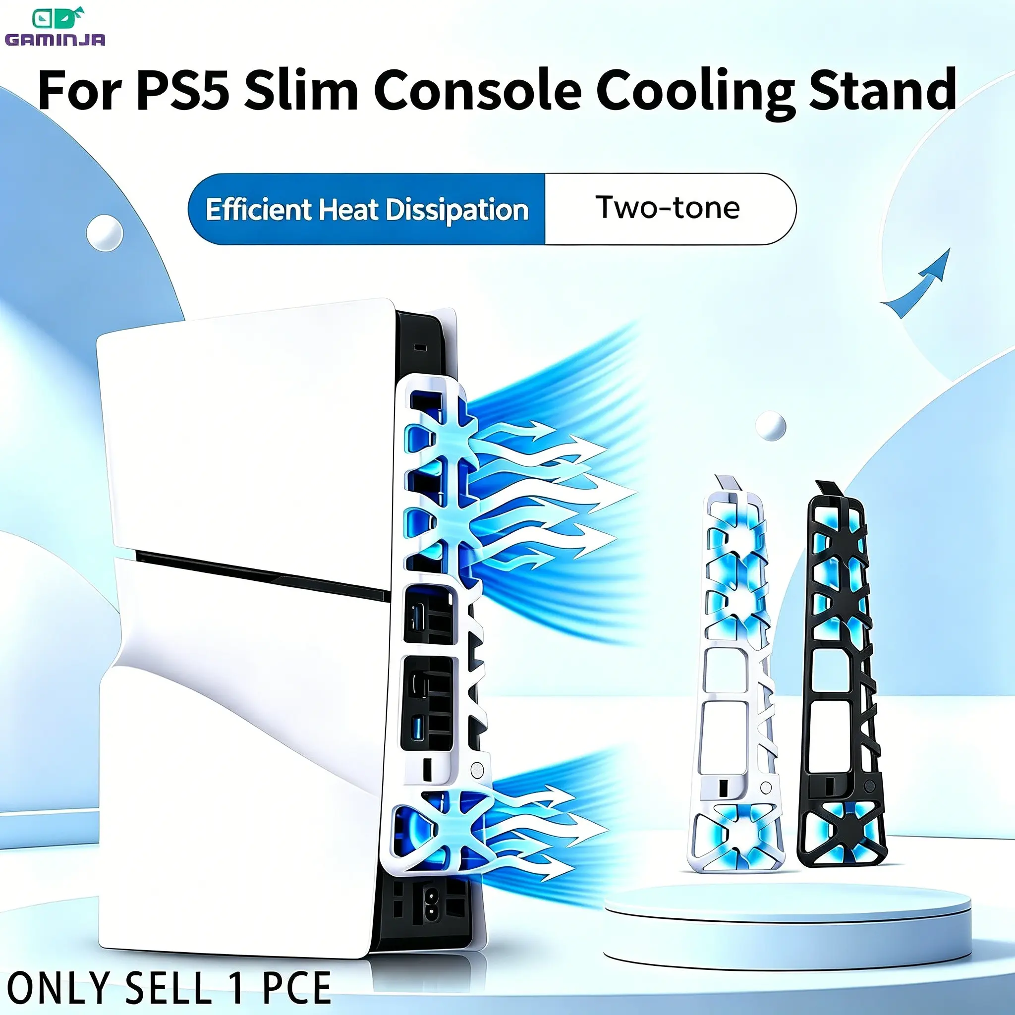 For PS5 Slim Cooling Stand, Console Accessory, Made For Gaming, Plug and Play, U3.0 Interface, Silent Fan, Efficient Heat Dissipation, Memory Function, Expansion Port, Gaming Stuff