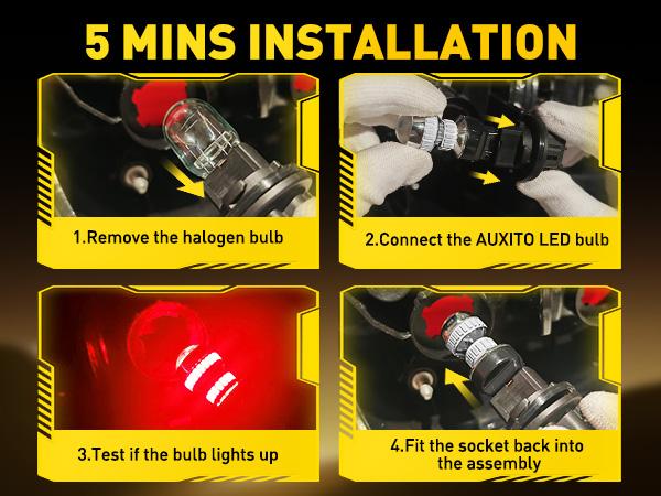 AUXITO 2026 Upgraded Red LED Strobe Tail Brake Light Bulb, CANBUS Ready 7440/7443 OR 3156/3157 LED Flashing Stop Bulbs (Not Universal), 3800LM 400% Brighter Plug and Play,for Backup Light Tail Light Brake Light Turn Signal Light Parking Light, Pack of 2