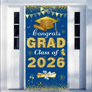 2026 Graduation Decoration Congratulations to the 2026 Graduation Class - Blue and Gold Graduation Banner Background Front Door porch Logo Indoor and Outdoor Hanging Decoration 2026 Party Supplies 180x90cm