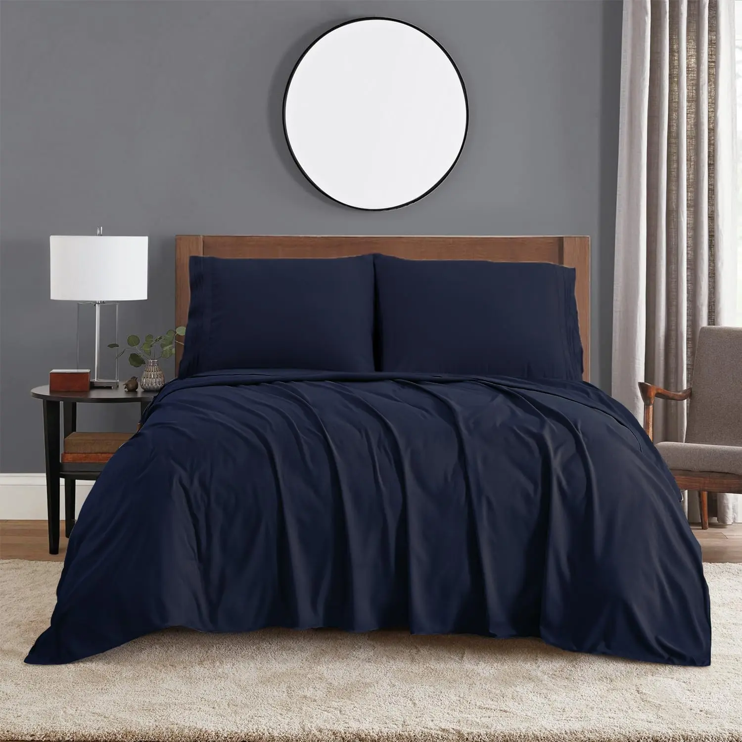 SmartM'Raud King Sheets - 4 Piece Set - Elegant, Comfy, Extra Soft, Hotel Luxury Bed Sheets & Pillowcases - Deep Pockets - Cooling, Wrinkle Free, Stain, Fade Resistant - Navy Blue