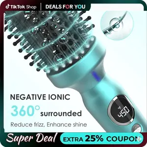 2-in-1 Heated Round Brush – Ionic Hair Styling Tool for Blowout Volume & Soft Curls | 1.5 Inch Barrel, 12 Heat Levels, Dual Voltage Travel-Friendly
