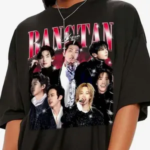 Menswear Round Neck Classic T-Shirt - Unisex Bangtan Boys Arirang Vintage Cotton KPop 2026 Tour Casual Loose Streetwear Top with Comfortable Fabric, Baggy Oversized Fit