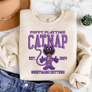 Catnap Smiling Critters Embroidered Sweatshirt, Poppy Playtime Embroidery Hoodie, Smiling Critters Fan Gift, Poppy Game Character Sweatshirt V1