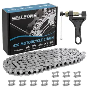 420 Motorcycle Chain-420 Standard Roller Chain 132 Link + Chain Breaker Fits For 50,70,90,110cc,125cc Pit Dirt Bike,ATV,Quad,Go Kart,Scooter Mini Parts Parts With 10 Free Master Links