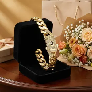 14K Vacuum-gold Plated Miami Cuban Link Chain Ice Out Hip Hop Bracelet with 5A+ Canada Zircon CZ Jewelry Fashionable Accessory Valentines Gifts for GF Men Women unisex Monaco Mexico & Micro Promise chains For Husband Boyfriend Birthday Gift tiktokshopspri