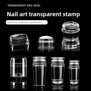 Nail Stamp Clear Silicone French Manicure Tool, Dual-Ended Retractable Stamping Tool with Lid