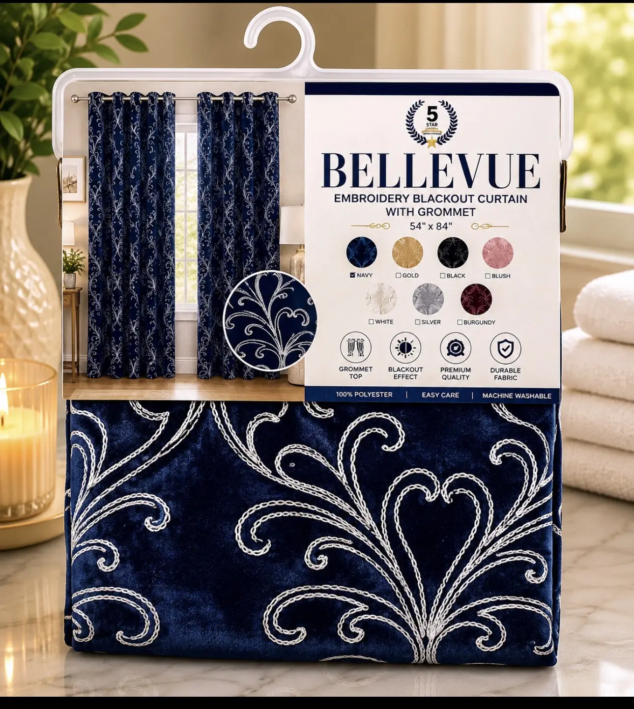 Bellevue embroidery blackout curtain with grommet