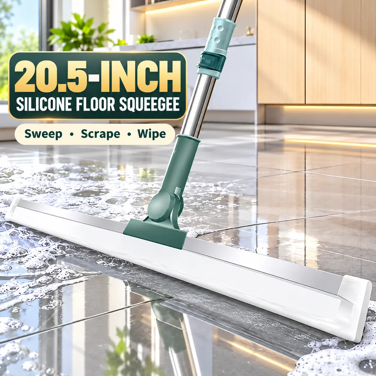 Magic Broom Silicone Floor Squeegee with Reinforced Handle, Household Water Wiper for Bathroom Floors, Windows and Glass Cleaning