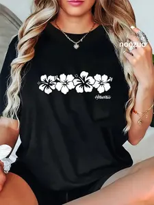 100% Cotton Hawaii Souvenir Hibiscus Flower Hawaiian Girls Boys Graphic T-Shirt