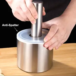 [Durable Mortar and Pestle Set] Stainless Steel Mortar and Pestle Set with Lid - Anti-Slip Base, Portable Spice Grinder for Garlic, Herbs, and Seasonings, Durable Kitchen Tool for Crushing and Grinding | Sleek Metallic Finish