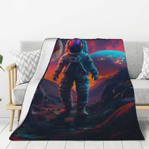 Astronaut printed blanket, space planet galaxy cover blanket, sofa bed gift, lightweight, soft, comfortable, warm flannel bedding