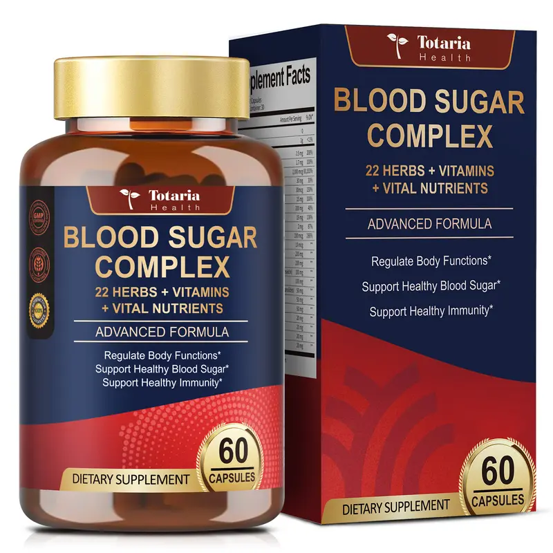 Totaria Blood Sugar Complex Capsules 22 Herbs Vitamins Minerals Supports Healthy Glucose Metabolism & Overall Wellness Natural Supplement