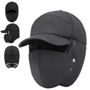 Men Winter Trapper Hat with Ear Flap Thermal Fur Warm Hat Insulated Baseball Cap with Face Cover