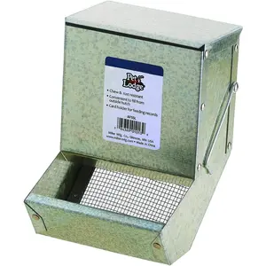 Steel Small Animal Feeder with Lid and Sifter Bottom | Cage Rabbit Feeder | Holds Several Days Worth of Food | 5 Inch