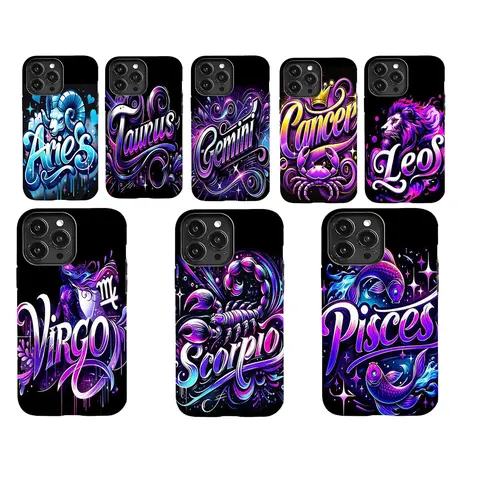 Zodiac Signs Themed Two-In-One Drop-Resistant Mobile Phone Case Protection, Shockproof For IPhone 17-11, Pro Max, Pro Plus Safety Case Protection Durable Stars Trendy Zodiac Earth
