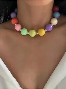 1pc Thick Colored Bead Necklace For Ladies Y2k Fashionable Bubble Gum Adjustable Bead Necklace Is The Best Jewelry Gift