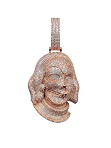 ②⑤Space ice Iced Out Horror Benjamin Character Mask Pendant Necklace | Solid metal Base with Cubic Zirconia | 3 Inch (Excl. Bail) 110g Heavyweight Hip Hop Jewelry | Fits 25mm Cuban Chains for Men Women