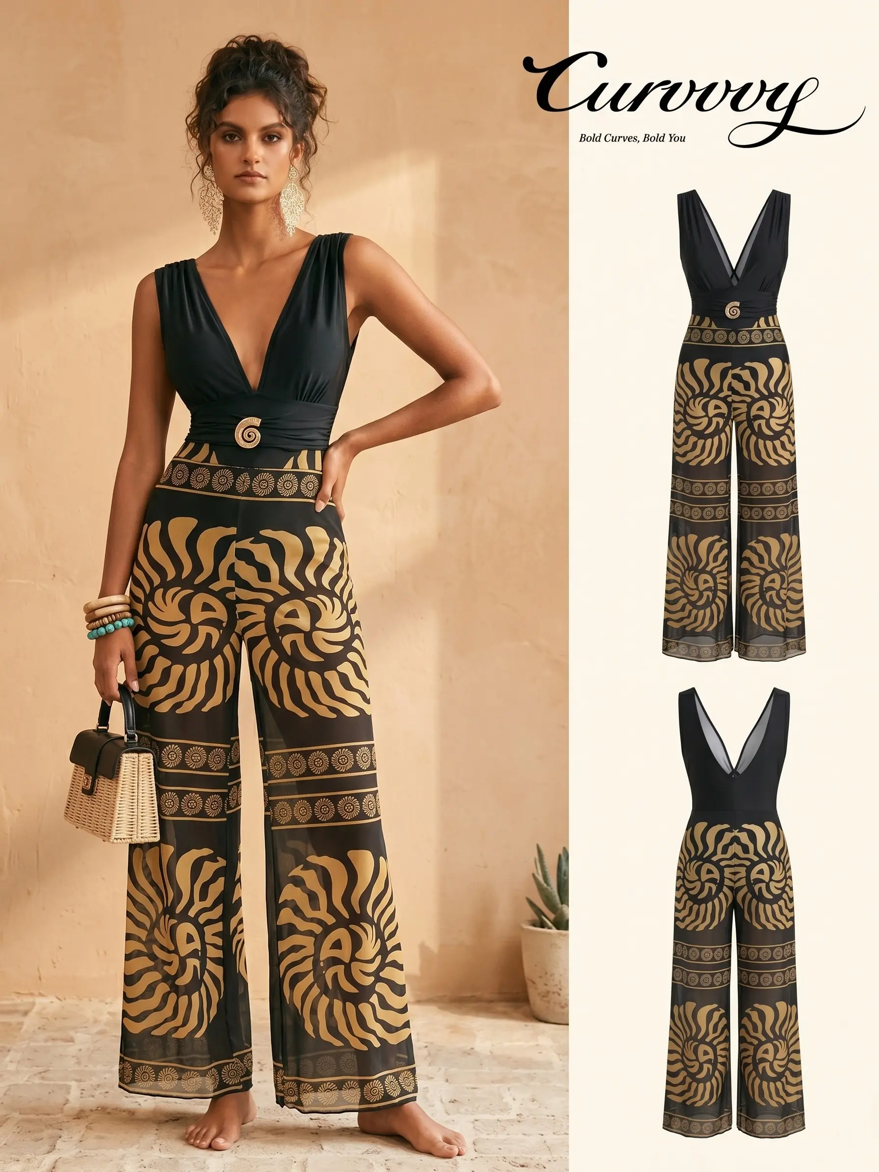 Women’s 2026 Curvvvy Retro Spiral Textured 1-Piece Swimsuit with Cover-Up Pants, 2-Piece Elegant Summer Vacation Sports Swimwear