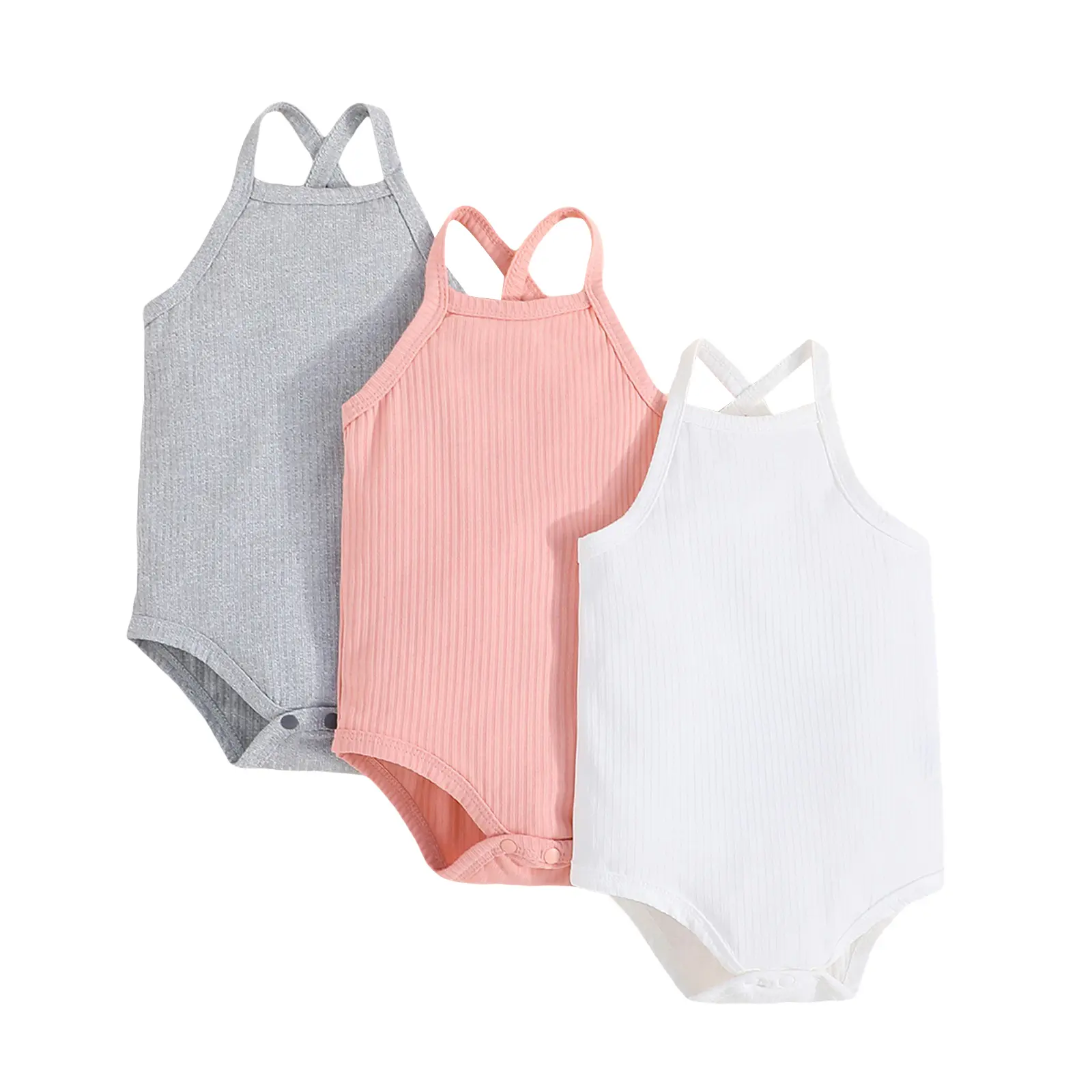 Afunbaby 3pcs Baby Girls Romper, Sleeveless Back Cross Infant Bodysuit Summer Clothes for Casual Daily