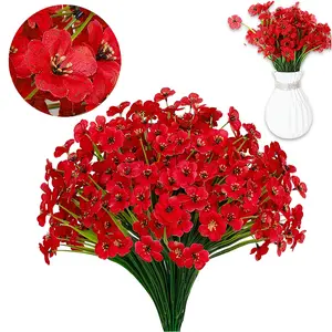 15 Bundles Artificial Red Flowers UV Resistant Outdoor Faux Silk Shrubs for Garden Porch Home Decoration Realistic Shapes Flexible Stems Decorative Fruit Ornaments Plastic Room Decor for Men Plants - Hanging