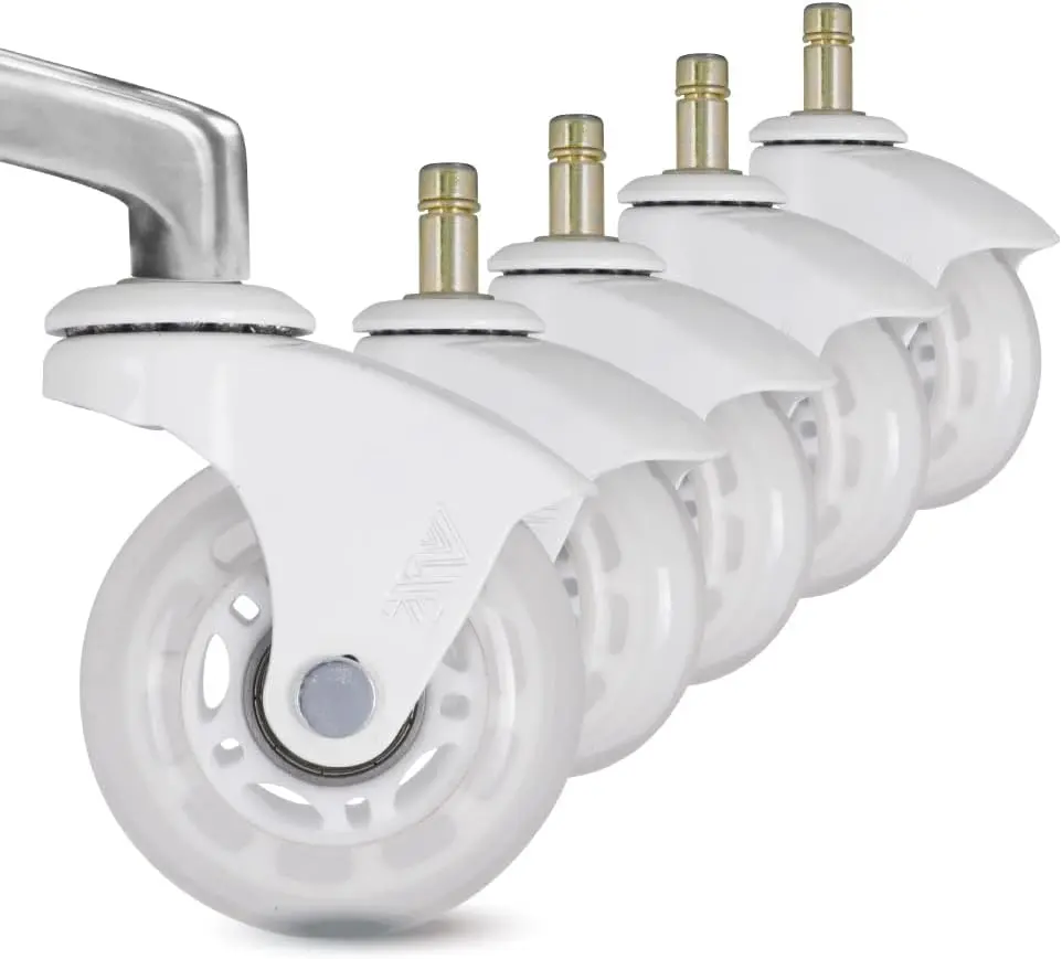 10mm Stem, IKEA Office Chair Wheels, 2.5 Inch Rollerblade Casters with Gap-Free Bracket for Safe Barefoot Rolling, Quiet & Floor-Safe, (IKEA 10mm) (White/Clear, 2.5 inch White)