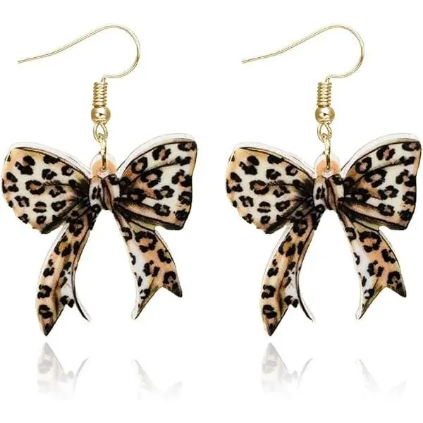 BloomWish S Cheetah Print Leopard Earrings for Women Cheetah Leopard Accessories Jewelry Cheetahs Leopards Ears Headband Accessories Gifts Stuff Jewelry Black Bow Earrings Dangle