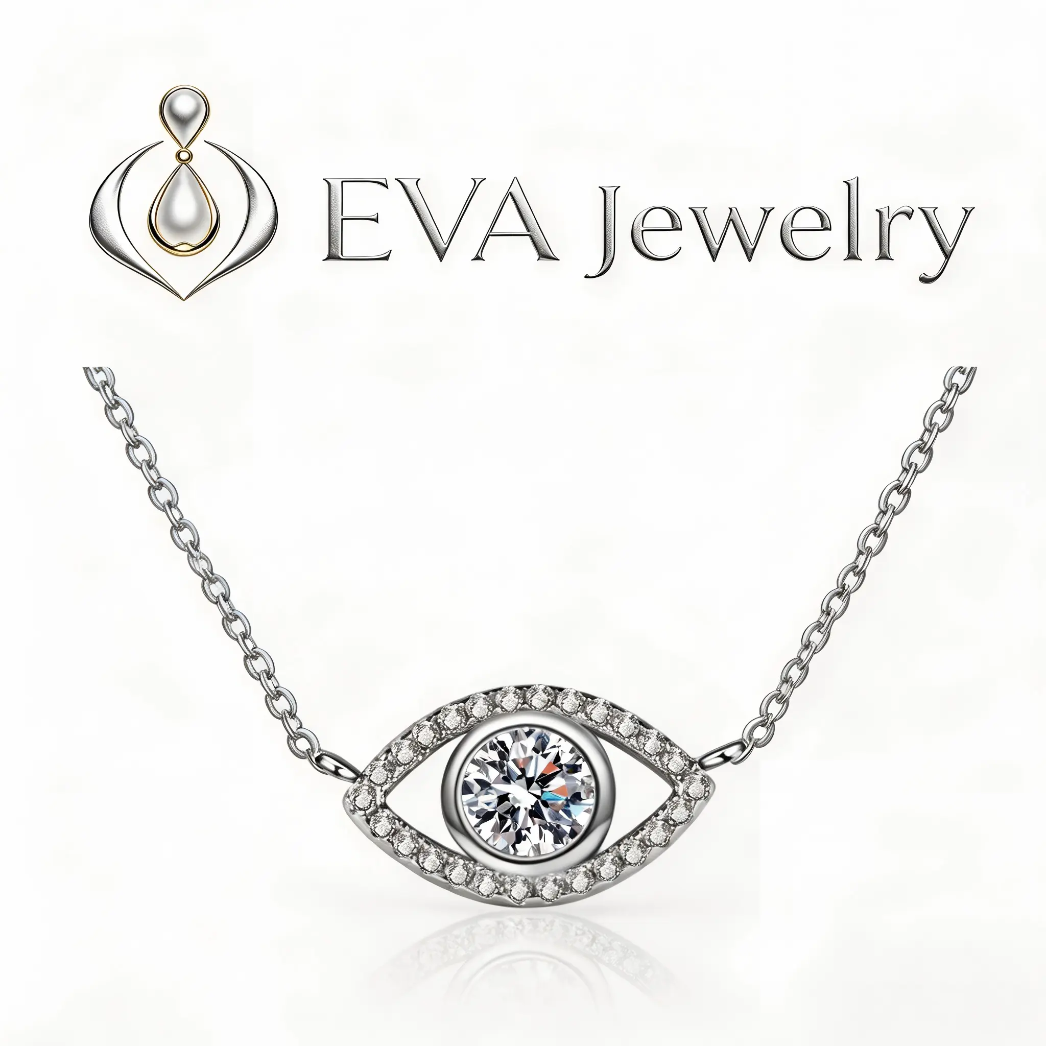 [EVA Jewelry] Evil Eye Necklace 925 Sterling Silver Synthetic Moissanite Necklace