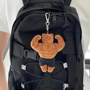 Muscle Abs Bear Buff Plush Keychain Cute Stuffed Animal Keyring Funny Bear Bag Keychain for Backpack Handbag Accessories
