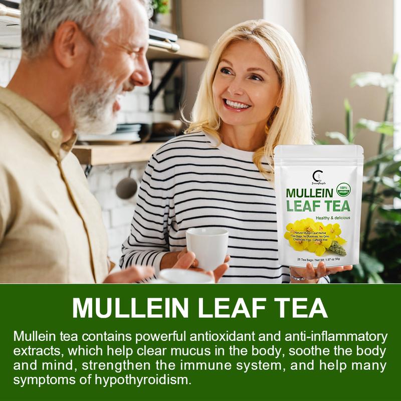 Mullein Tea Bags - Organic Mullein Leaf Tea for Lungs Cleanse and Respiratory Support, Caffeine Free - 28 Tea Bags