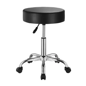 【Spotlight Day】VEVOR Rolling Stool with Wheels, 450 LBS Weight Capacity Round Rolling Stool Chair, Height Adjustable Thickened PU Leather Swivel Stool for Salon, Spa, Massage, Tattoo, Clinic, Black