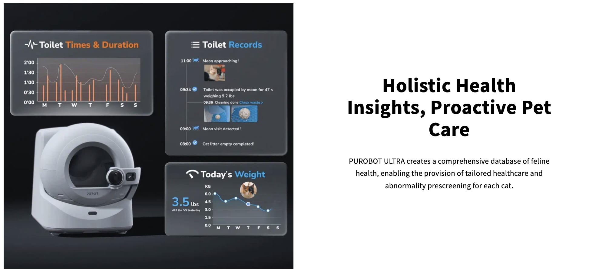 PETKIT Purobot Ultra Automatic Cat Litter Box with Camera Odorless Universal Litter Tray for Multiple Cats xSecure APP Control Health Monitoring AI Powered Face Recognition