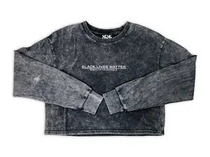 8586: BLACK LIVES MATTER ACID WASH CROP LONG SLEEVE