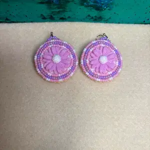Sugar Cookie Flower Beaded Earrings - Native American Beadwork