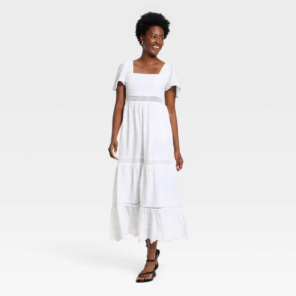 Universal Thread Women's Ruffle Short Sleeve Maxi Sundress - Casual Summer Dress