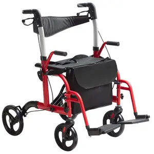 VEVOR 2 in 1 Rollator Walker Transport Chair for Seniors, Folding Rolling Walker Wheelchair Combo Footrests, Lightweight Aluminum Mobility Walker with Adjustable Handle, All Terrain Wheels, 300LBS
