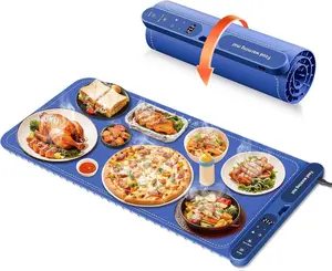 Warming Mat for Food Extra Large 32"x15", Electric Silicone Food Warmer Trays for Chafing Dishes & Buffet,Portable Countertop Food Warmers for Parties, 7-Level Temp 8-Hour Timer， Blue