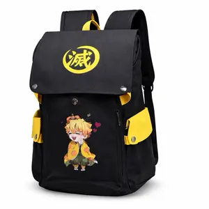 Anime Zenitsu Style Backpack - Black with Yellow Accents and Character Design - Perfect for Fans and Daily Use