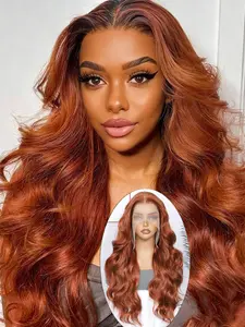 24 Inch Burgundy/Ginger Long Body Wavy Wigs for Women, Gorgeous Fluffy Natural Looking Wigs without Bangs, Synthetic Heat Resistant HD Lace Front Wigs for Party, Daily Use